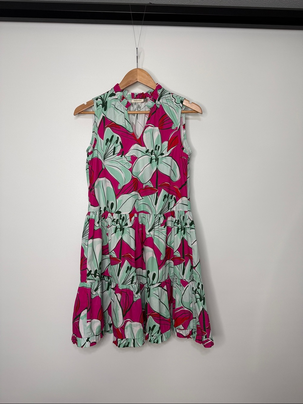 Maude Vivante Sleeveless Floral Tiered Dress in Pink and Mint XS